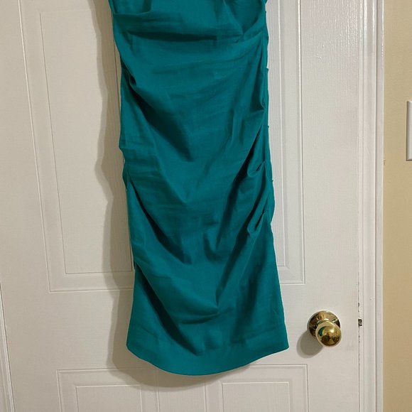 Nicole Miller Bodycon Ruched Aquamarine Dress - Picture 4 of 12